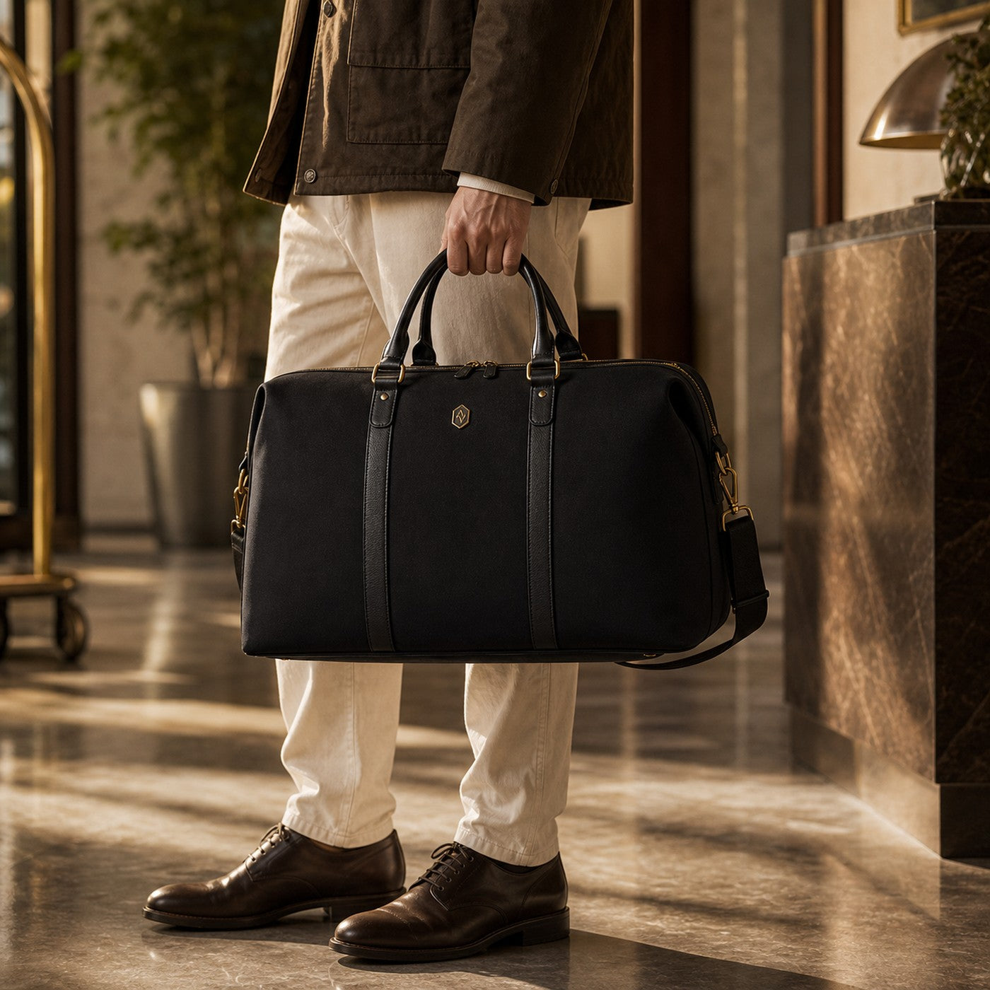 The Weekender shown with a person for scale.