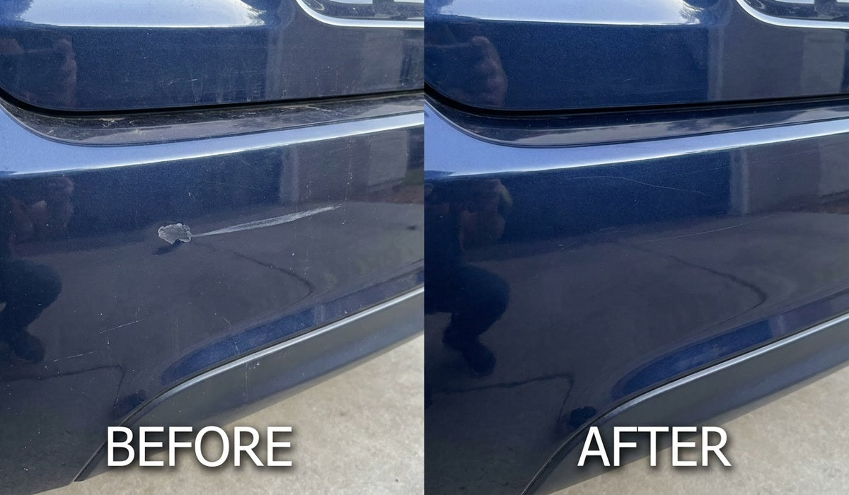 Before and after comparison showing minor paint transfer improved.