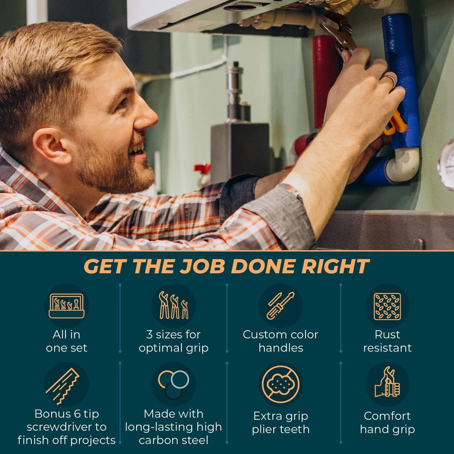 Burlywood Co. Groove Joint Pliers - 3 Piece High Carbon Steel Tongue and Groove Pliers Set