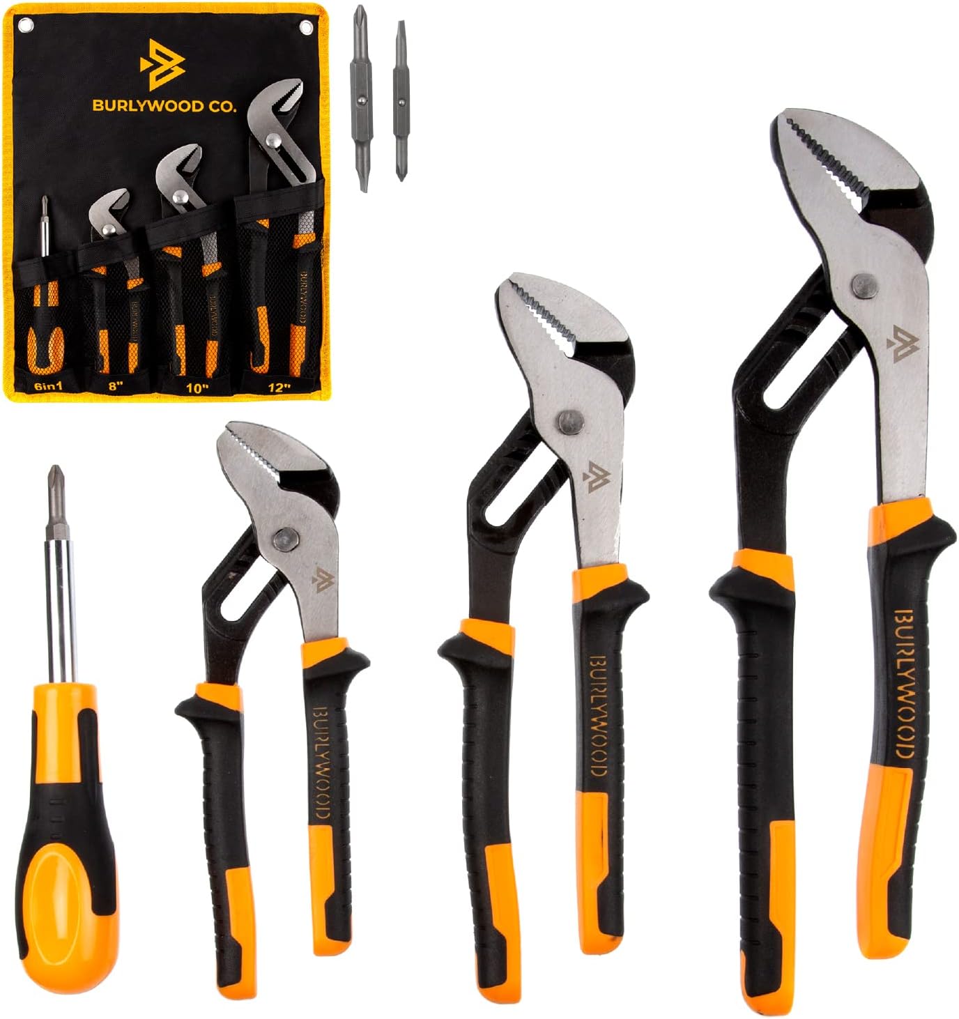 Burlywood Co. Groove Joint Pliers - 3 Piece High Carbon Steel Tongue and Groove Pliers Set