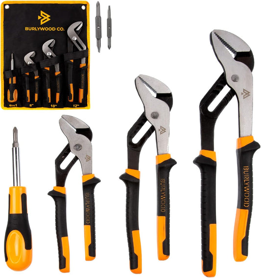 Burlywood Co. Groove Joint Pliers - 3 Piece High Carbon Steel Tongue and Groove Pliers Set