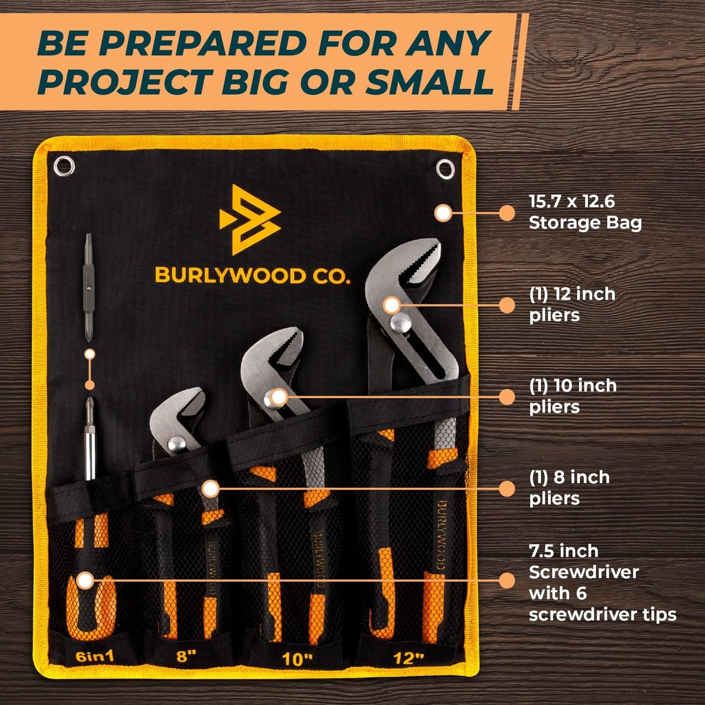 Burlywood Co. Groove Joint Pliers - 3 Piece High Carbon Steel Tongue and Groove Pliers Set