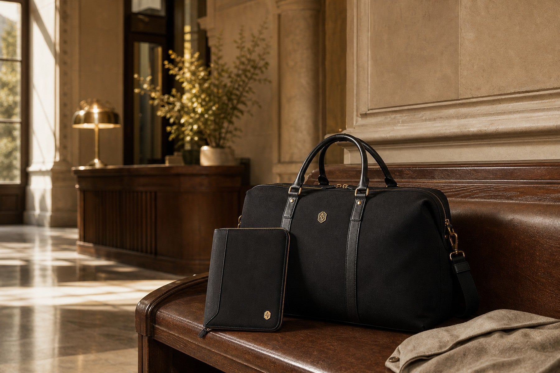 Atlas and Vale travel goods in a calm boutique travel setting.